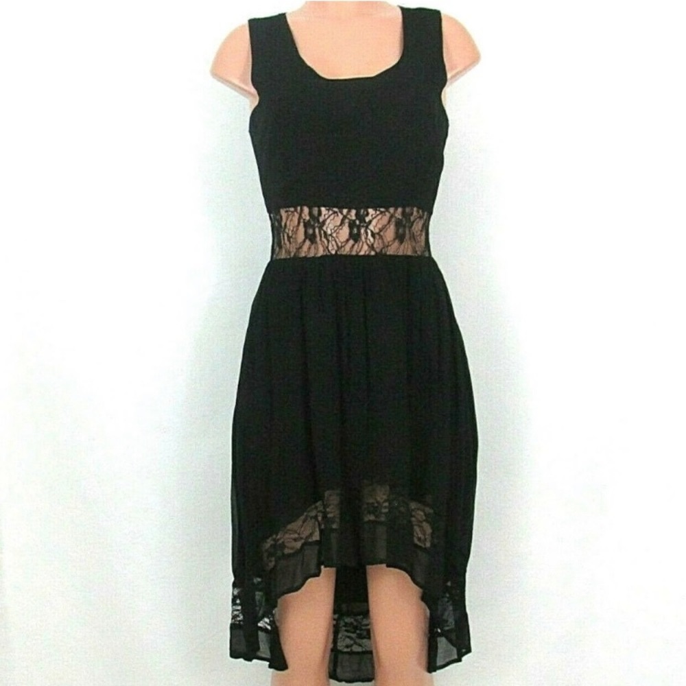 Topshop Black Lace High Low Hemline Dress